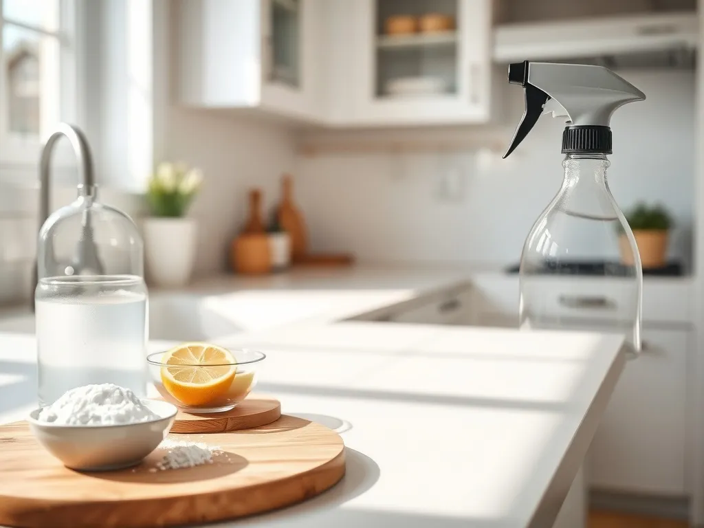 Naturalne środki czystości na blacie kuchni, symbol domowych sposobów na higienę i odstraszanie karaluchów