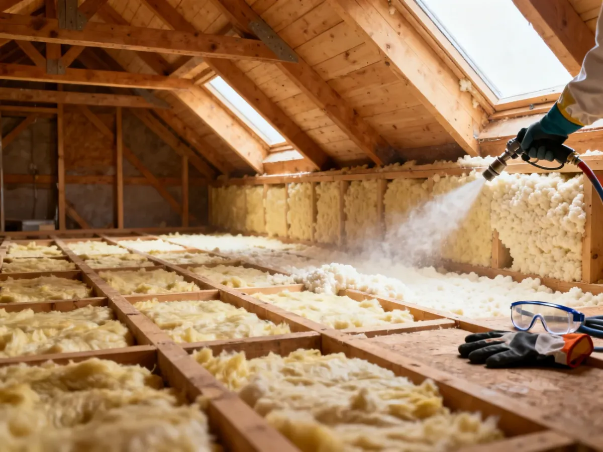 Izolacja poddasza wełną mineralną i pianką PUR między krokwiami