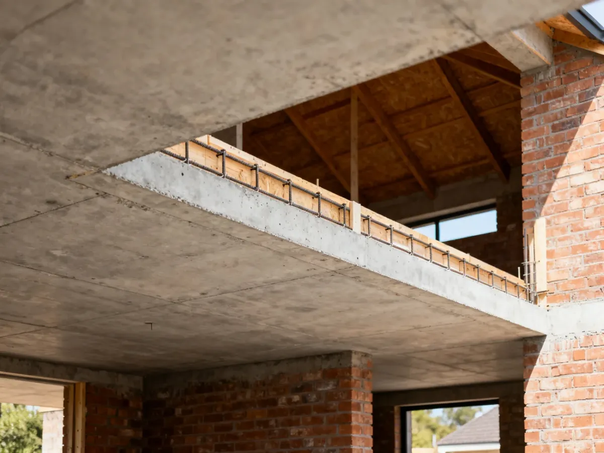 Betonowy strop w domu murowanym podczas budowy